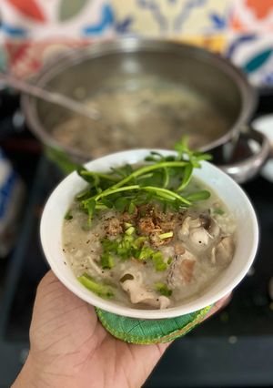 Hình của món Cháo cá lóc mix đậu lăng xanh đỏ 😅.