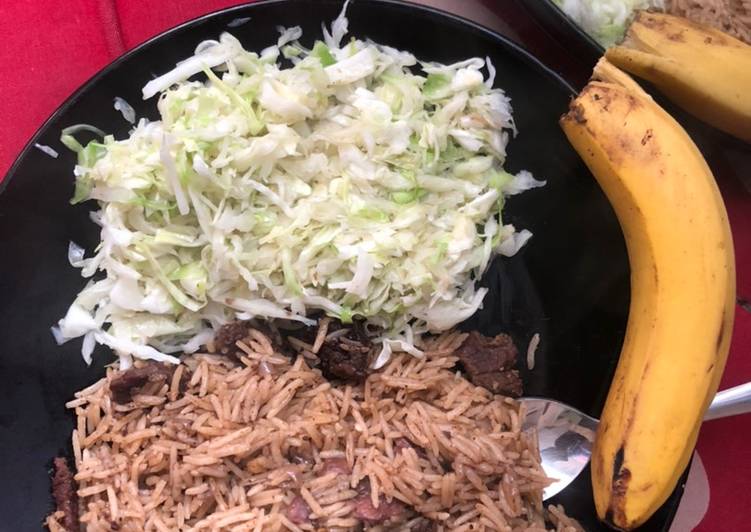 Beef pilau and steamed cabbages