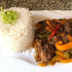 Jasmine rice and minced meat stir fry A picture of Jasmine rice and minced meat stir fry.