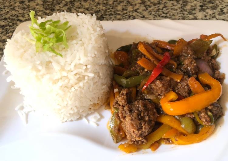 Recipe of Tasty Jasmine rice and minced meat stir fry