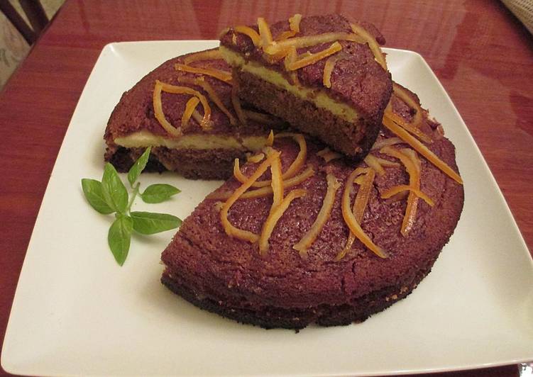 Tarta de cacao con crema al limón y mermelada de albaricoques