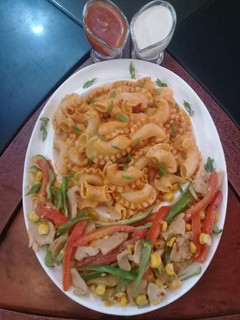 A picture of Salsa pasta with 3 cheese sauce.