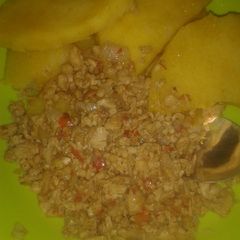 A picture of Yellow yam with egg sauce.