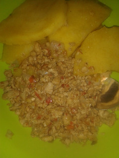 A picture of Yellow yam with egg sauce.