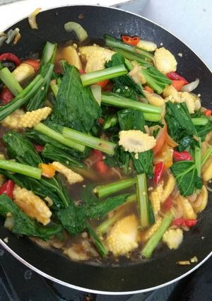 Foto resep Tumis sawi baby corn