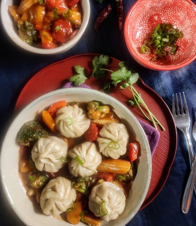 Chicken Momos With Spicy Honey Vegetables Recipe by Swati - Cookpad