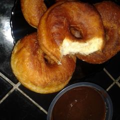 A picture of Soft Doughnuts - Glazed with Chocolate Fudge Or Cinnamon Sugared.