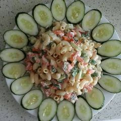 A picture of Wheat pasta salad in hung curd.