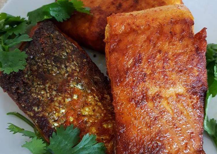 Recipe of Quick Pan Fried Salmon steaks #fishcontest