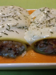 Una foto de Canelones de calabacín