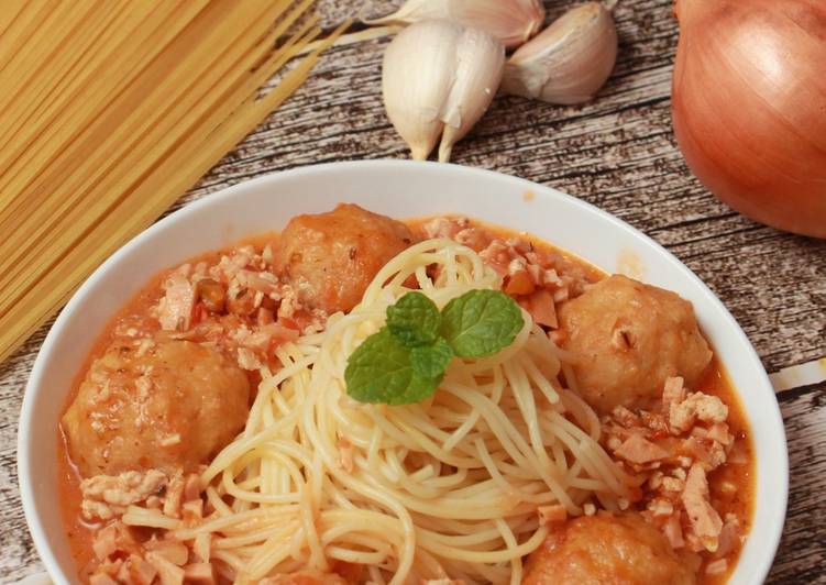 Resep Chicken Spaghetti with chicken meatballs, Sempurna