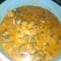 A picture of Ofe Anara (Garden egg leaf soup).