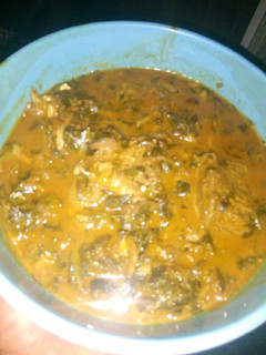 A picture of Ofe Anara (Garden egg leaf soup).