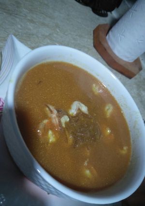 صورة لوصفة شوربه سي فود (ثمار البحر) بالجمبري والشعيريه