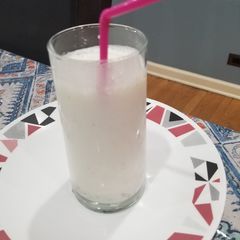 A picture of Yogurt with date &almond lassi.