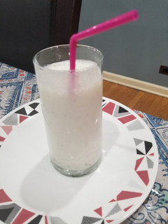 A picture of Yogurt with date &almond lassi.
