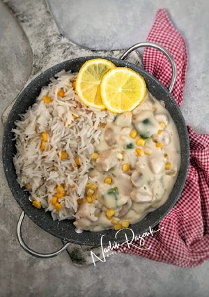 صورة لوصفة رز مع شيش بالكريمة