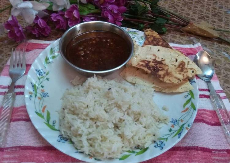 Recipe of Super Quick Homemade Brown chana,jeera rice without oil and roasted papad