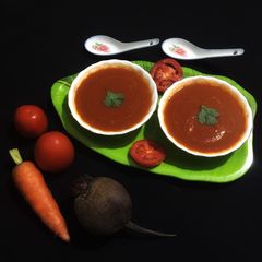 A picture of Tomato Beetroot Carrot Soup.
