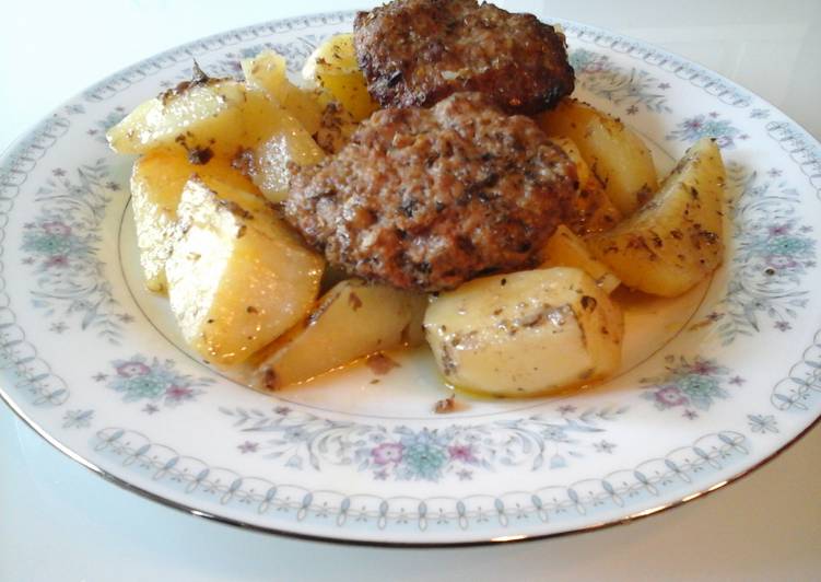 How to Make Any-night-of-the-week Roasted Oven Hamburgers with Lemon and Oregano Potatoes