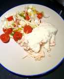 Salmón en vaporera de bambú con salsa light de queso azul