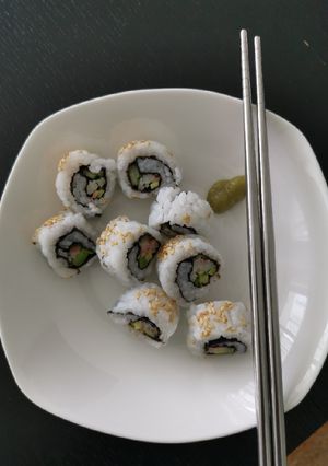 A picture of California Rolls.