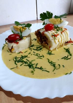Una foto de Pastel de papas relleno de verduras