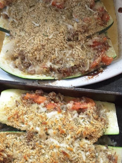 A picture of Baked stuffed ZUCCHINI.