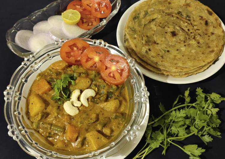 Mix veg curry and garlic lachchha paratha