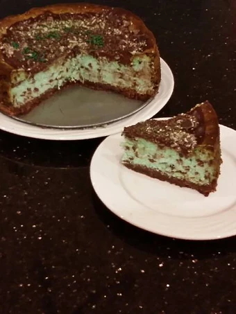 Easy Steps to Make Mint Chococolate Chip Cheesecake  with  a Fudge Brownie Crust the So Delicious Perfect