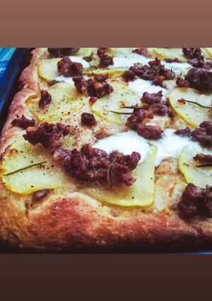 A picture of Homemade Focaccia with Sausage and Potatoes.