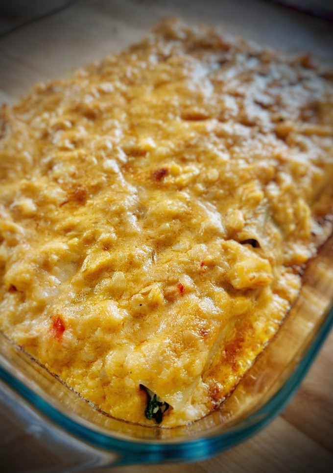 Una foto de Canelones de bacalao con espinacas sin bechamel