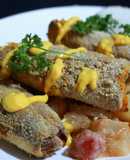 Chayotas en crema con rollitos de pan y salchicha
