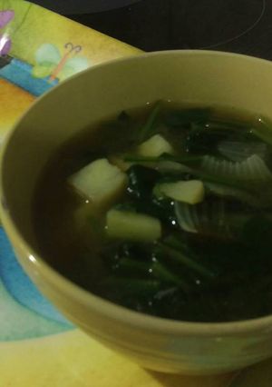 A picture of Miso Soup with Spinach & Potato.