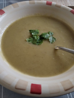 A picture of Jerusalem artichoke and marrow soup.