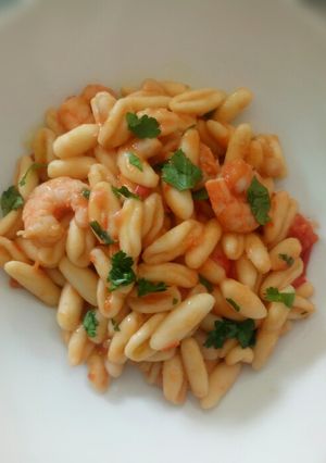 A picture of Cavatelli with Chickpeas and Prawns.