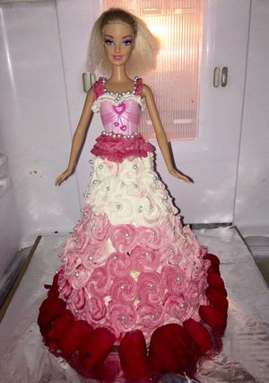 A picture of Barbie doll cake.