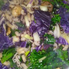 A picture of Cabbage and noodle soup.