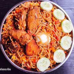 A picture of Spaghetti Jollof with Vegetables.