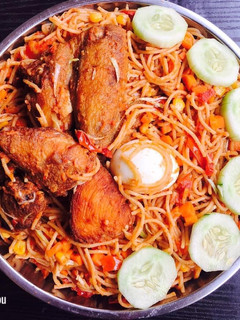A picture of Spaghetti Jollof with Vegetables.