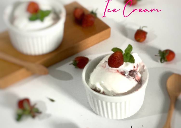 Cara Gampang Membuat Strawberry Ice Cream 3 bahan Anti Gagal