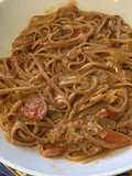 Linguines rouges au bouillon de moules, tomates, mascarpone et Gorgonzola