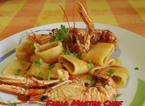 Foto di Calamarata con Pomodorini Freschi e Scampi Sfumati al Cognac