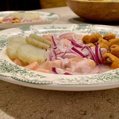 A picture of Sea bass and salmon ceviche.