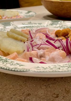 A picture of Sea bass and salmon ceviche.