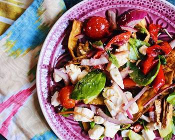 How To Serving Recipe Salad with baked eggplant and red pepper with feta cheese   Delicious Simple