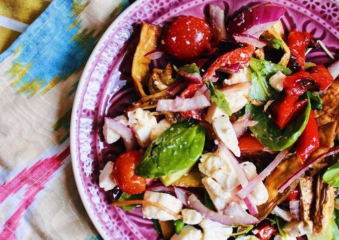 Simple Way to Make Award-winning Salad with baked eggplant and red pepper, with feta cheese 🥗 🍆
