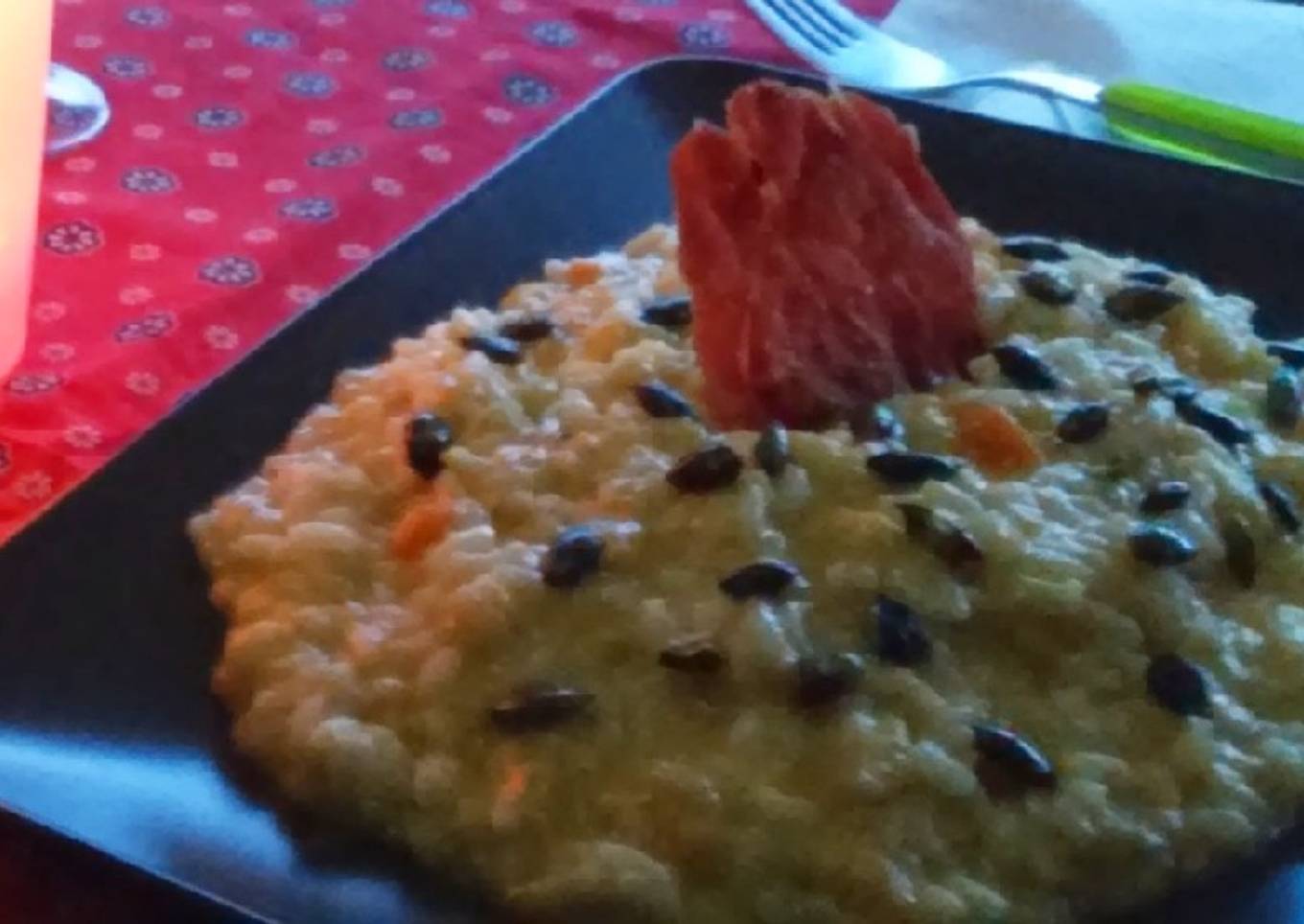 Risotto de calabaza y crujientes