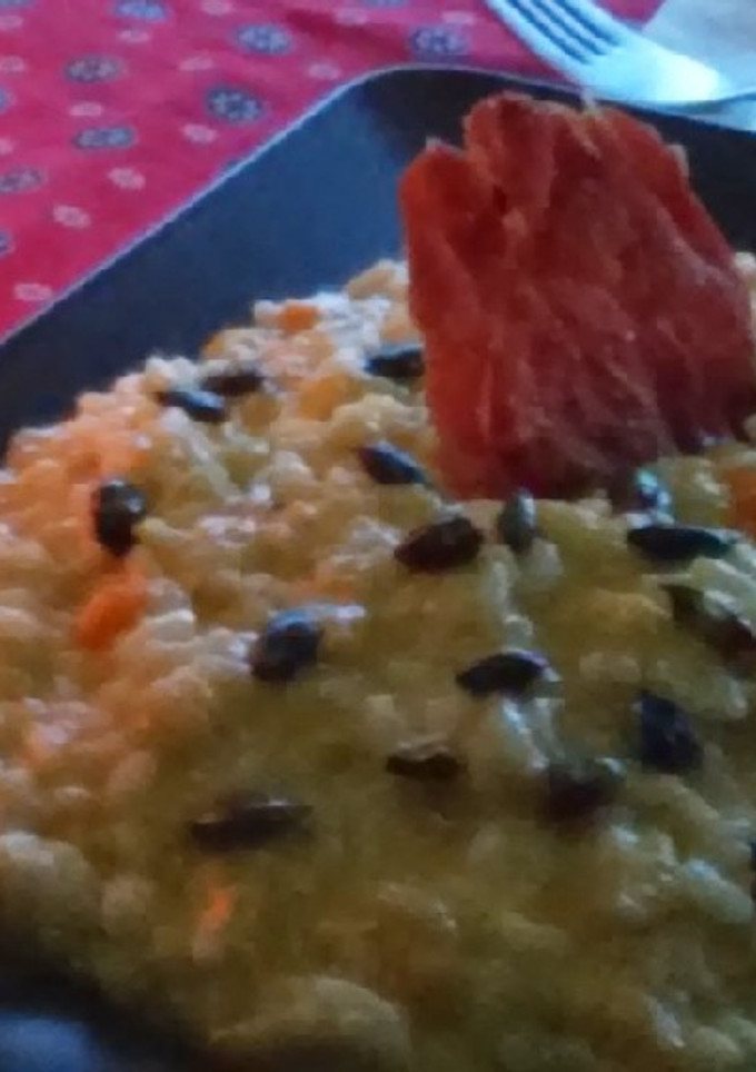 Una foto de Risotto de calabaza y crujientes
