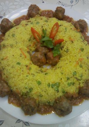 A picture of Dawood Basha Kofta with Vegetable Rice.